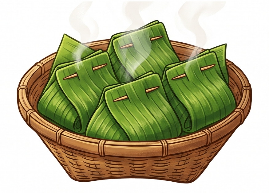 Basket of several packets of sticky rice