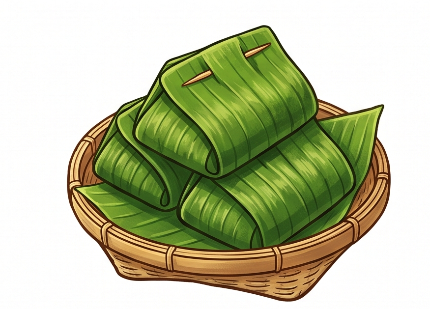 Basket of three packets of sticky rice